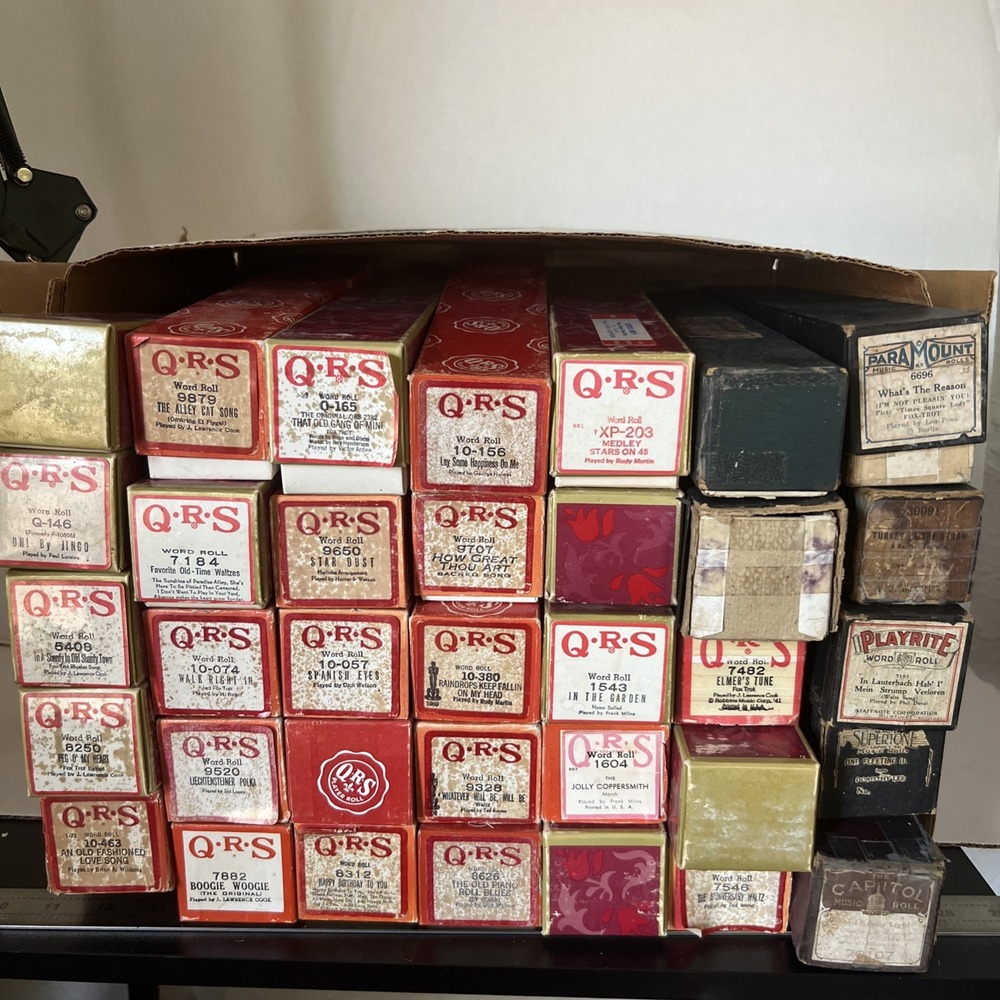 35 Antique Player Piano Rolls In Original Boxes. Var Artists, Circa  1920s & On